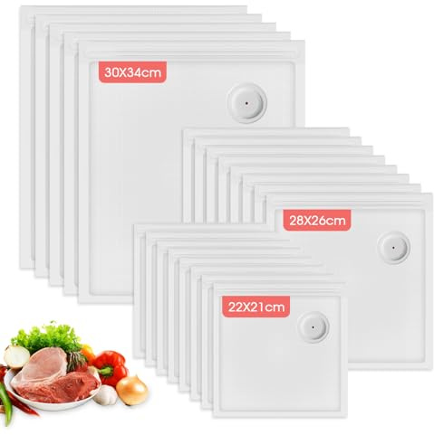 VOYOR Reusable Vacuum Sealer Bags 21 Pack, BPA-Free Freezer & Meal Prep | 3 Sizes, Washable Bags with Leak-Resistant Seal, Thick Material, Space-Saving, Compatible with Handheld Vacuum Sealers, VS212