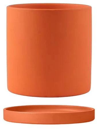 Pot de fleurs en céramique avec trou de drainage et soucoupe pour plantes succulentes - Pot de fleurs décoratif pour intérieur et bureau - Orange - 14 cm