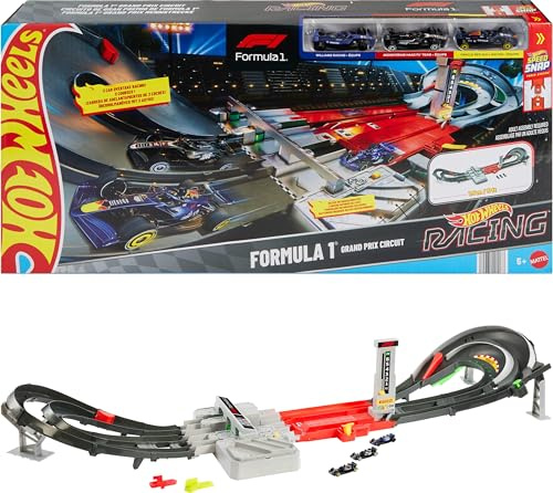 Hot Wheels Racing - Circuito Grand Prix, set pista con due modalità gara e booster motorizzato, include 3 veicoli di Formula 1 in scala 1:64, giocattolo per bambini, 5+ anni, JDY16