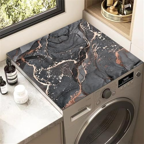 Highdi Marbre Housse de Protection pour Machine à Laver Top, 3D Coussin de Machine à Laver Antidérapant Housse de Machine à Laver pour Machine à Laver Ou Sèche-Linge (50x60cm,Noir 2)