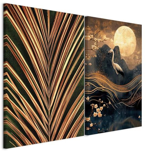 murando - Wandbilder Set Berglandschaft und Farnblatt 40x30cm 2 Teilig je 20x30cm Collage 2er Mehrteiligen Gemälden Vlies Leinwandbild Kunstdrucke Leinwanddrucke - Bilder-Set Natur b-C-10463-b-a