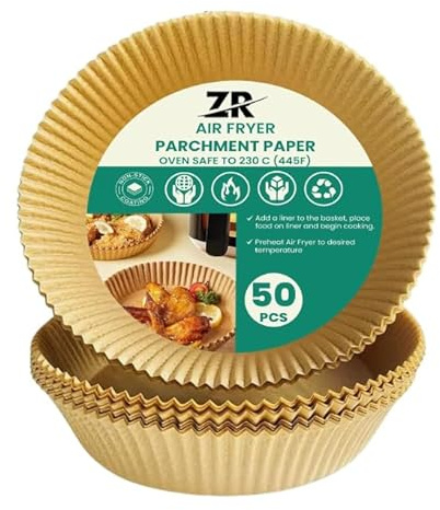 ZR SOLUTIONS Air Fryer Disposable Paper Liner, 100PCS Non-Stick Disposable Baking Paper for Air Fryer Oil-Proof, Water-Proof, Food Grade Parchment for Baking Roasting Microwave (100)