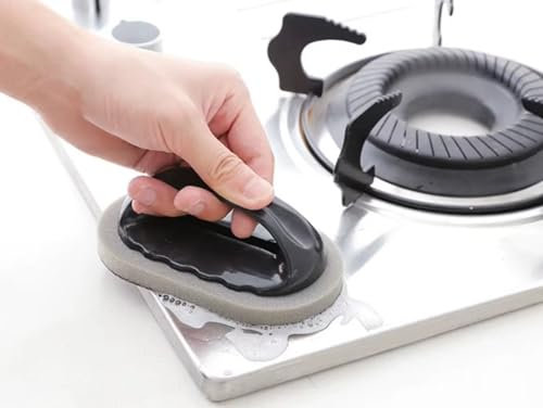 Juego de 2 Cepillos - Cepillo Esponja de Cocina con Mango, Esponja melamina multiusos, Limpiador fuerte para Ollas, Sartenes, Cuchillos, Fregaderos, Descalcificador, Antigrasa, Descontaminación rápida