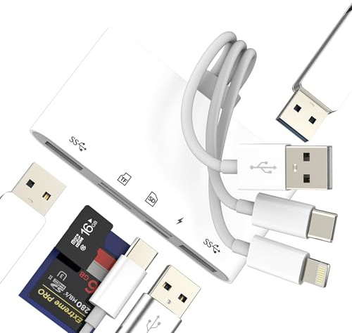 Lector de tarjetas SD para iPhone 16 y 15, adaptador Lightning USB tipo C a TF OTG Hub de cargador (6 en 1), accesorio de transferencia de memoria para iPad para Apple Flash Drive Converter compatible