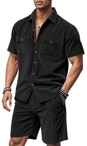Oanviso Herren Freizeitanzug 2 Teiliges Sommer Sportanzug Outfit Kurzarm Arbeitshemd Cargo Hemd T-Shirts + Sporthosen Set Outdooranzug Männer Shorts Freizeithose