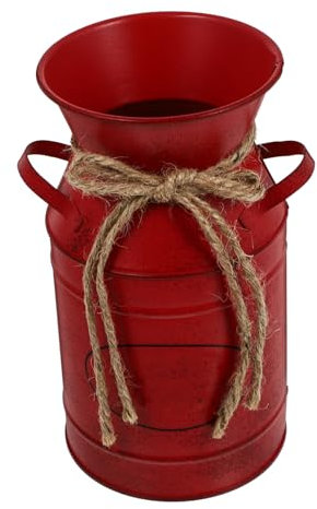 Ipetboom Secchiello in Ferro Stile Retrò per Decorazioni Casa e Giardino Manici Facili da Rimuovere, Vaso Vintage Rosso Elegante per Fiori e Piante