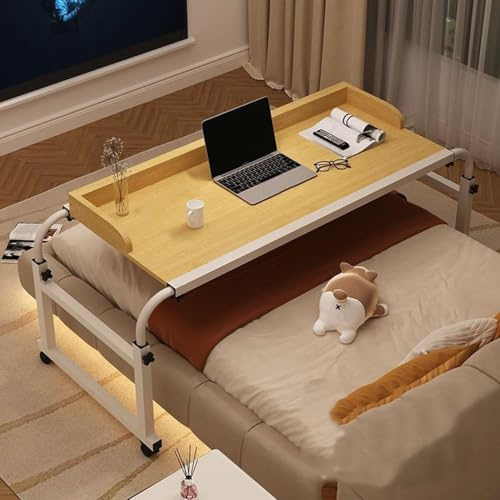 Verstellbarer rollbarer Nachttisch, Laptop-Schreibtisch, ausziehbar über dem Betttisch auf Rollen, höhenverstellbar 115-210 cm für Entspannung und Arbeit