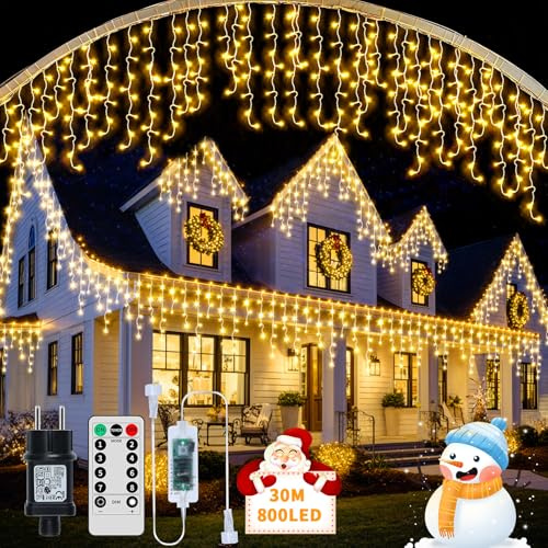 RJEDL 25+5M 800 LED Cortina Luces Navidad Exterior, Cascada de Luces Navideñas con 8 Modos, Temporizador, Función Memoria Guirnalda Luces de Cascada,Para Decoración de Balcones Navideños de Interior