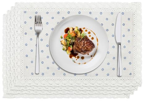Komforbaa Rettangolare Cotone Pizzo Tovagliette Lavabili, Tovagliette Antiscivolo e Resistente alle Macchie Set di 4, Tovagliette Riutilizzabili per Cucina Colazione Cena 50x30cm Beige e Blu