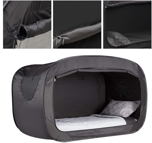 SUPYINI Tienda de campaña plegable de poliéster de primera calidad, aislamiento independiente, tienda de campaña con bloqueo de la luz solar, para dormitorio, camping, color negro