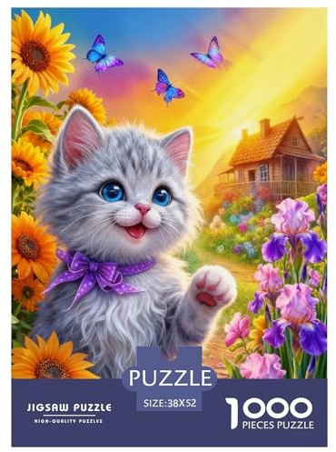 Puzzle American Chat à Poil Court 1000 Pièces pour Enfants Et Adultes, Jeu Ludique Et Instructif, Casse-tête Buisson de Tournesols, Home Decor, Idée Cadeau 52x38cm/1000pcs