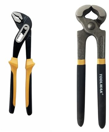 TOOLMAK Kit Pinze Professionali 2 Pezzi – Tenaglia da Carpentiere 8” + Pinza Regolabile a Pappagallo 10” in Acciaio CR-V – Set Utensili per Fai da Te, Idraulica e Falegnameria-TMK19410/19368