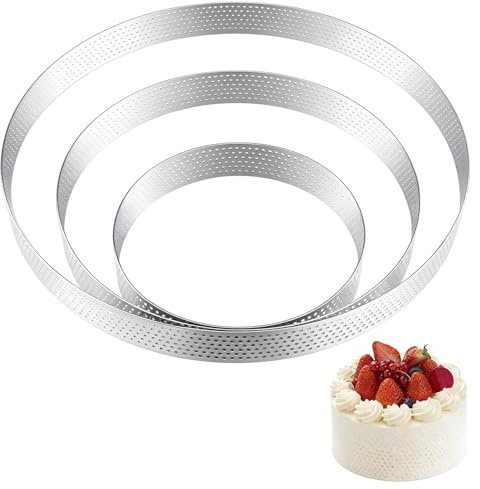 Ajsdvog Cake Ring, 3 PCS Ø 10/15/20 CM Round Cake Mold, Crumpet Rings Non Stick, 430 Stainless Steel Cookie Cutter Set, for Tarts Pastries Cakes Pizzas Biscuit Crumpets Eggs Pastry Mousse Desserts