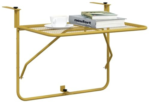 Tomostar Table de Balcon Suspendue, Table Pliante de Balcon Rabattable Doré 60x40 cm Acier