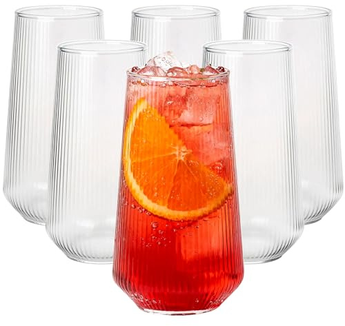 Greentainer 6er Set Glas Tasse, 500ml Gerippte Kaffeetasse aus Borosilikatglas, Spülmaschinenfest & Mikrowellengeeignet, Hitze- und Kältebeständig, BPA-frei, Ideal für Kaffee, Tee, heiße Schokolade