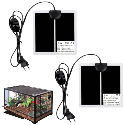 Zerabidpro Tapis Chauffant pour Terrarium, 15 x 14CM Tapis Chauffant, 5W, 220V-240V - Idéal pour Reptiles et Petits Animaux, Température Ajustable de 0 à 35 Degrés (2PCS, 5W, 15X14CM)