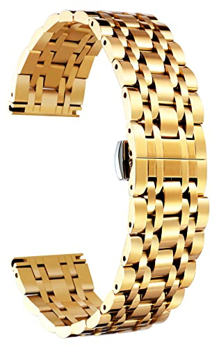 BINLUN Premium-Uhrenarmbänder aus Edelstahl, solide, Ersatz-Uhrenarmbänder für Damen und Herren, 6 Farben (Gold, Silber, Schwarz, Roségold, Goldton, Roségold), 13 Größen (12 mm – 24 mm)