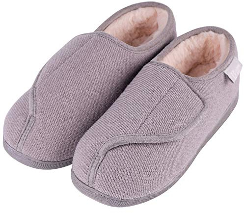 LongBay Womens Adjustable Slippers Memory Foam Cozy Wide Diabetic House Shoes Edema Orthopedic Neuropathy Indoor Outdoor (9 B(M), Gray)