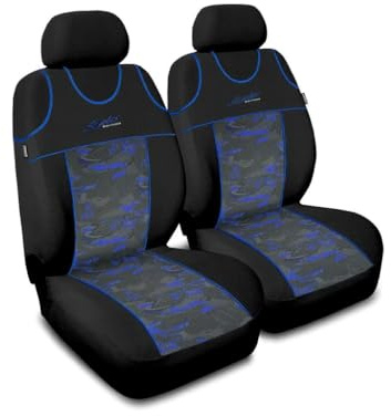 Saferide 2er Set Autositzbezüge PKW universal | Auto Sitzbezüge Polyester Blau für Airbag geeignet | für Vordersitze | 1+1 Autositze vorne