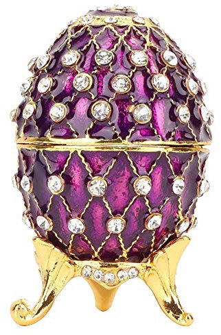HEEPDD Enamel Jewelry Box, Hand Painted Enameled Egg Style Decorative Trinket Box with Rhinestones for Home Decor Gift Collectors Gift Collectors