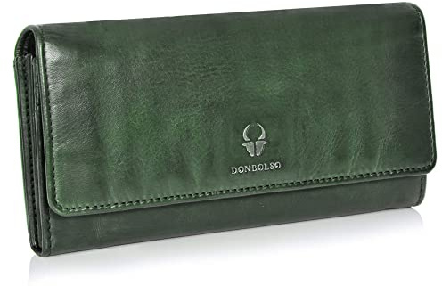 DONBOLSO Geldbörse Damen - 10x 20 cm Florenz Portemonnaie Damen aus Gewaschenem Leder mit RFID-Schutz, Kartenfächer, und Weit Öffnendes Münzfach - Schwarz
