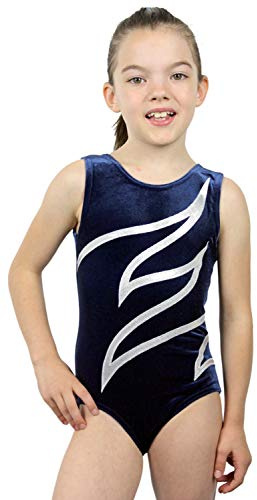 GymStern Turnanzug Plamak Basic Nicki Samt & Glitzerlycra Mädchen Gymnastikanzug Kurzarm Kinder Turnbody kurzärmlich, Farbe Dunkelblau, Weiß, Größe 140