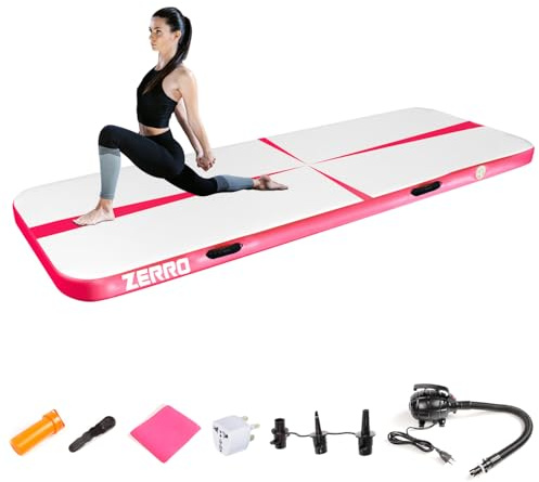 CCLIFE Air Tracking-matta, Airtrack, 3 m, gymnastikmatta, uppblåsbar vikbar med elektrisk luftpump, yogamatta, tumbling-mattor, träningsmatta, 10 cm, höjd rosa