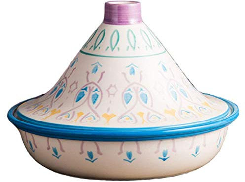 MYYINGBIN 10 Pouces Tajine Marocain avec Base en CéRamique Et Couvercle en Forme De CôNe sous GlaçUre Artisanat Argile éMail Pot à RagoûT Mijoteuse Saine, White