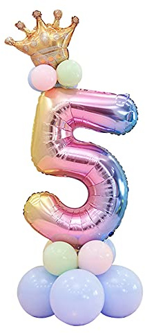 DUILE 32Large Size Rainbow Number 1 Balloon Set Children's Birthday Party Aluminum Foil Balloon Set (5)