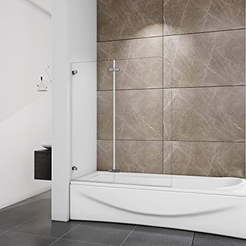 Acezanble Pare-baignoire 100x140cm，5mm verre trempé sécurit, pare de douche pivotant et pliant