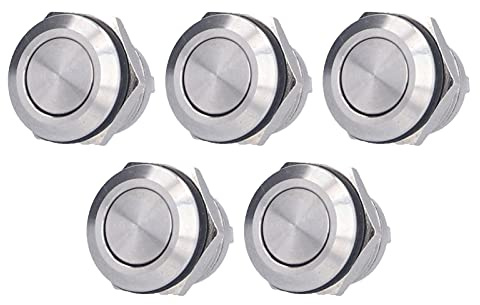 Interruttore a Pulsante in Acciaio Inossidabile, 5 Pezzi, Impermeabile, 0-220V, 12mm, con Terminale a Vite | Terminale a vite senza saldatura, impermeabile 0-220V, per auto e sistemi accensione