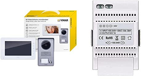 VIMAR K40930 Kit videocitofonico da parete con: videocitofono vivavoce a colori LCD 7%22 con tastiera capacitiva & Vimar 40103 Alimentatore per Videocitofono con Uscita 24 V, Alimentazione 100-240 V