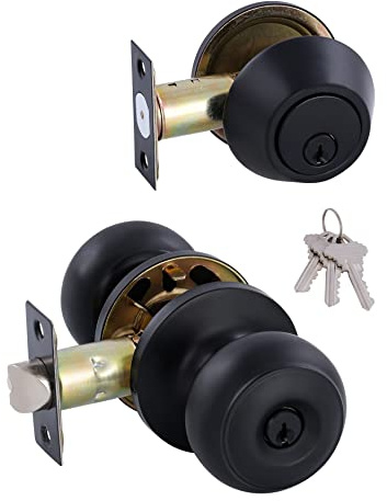 GITRANG All Keyed Identical Deadbolt Door knob Single Cylinder Deadbolt Lock Combo Set, Classic Matte Black Exterior Door Knobs with Deadbolt Entrance and Front Door Lock