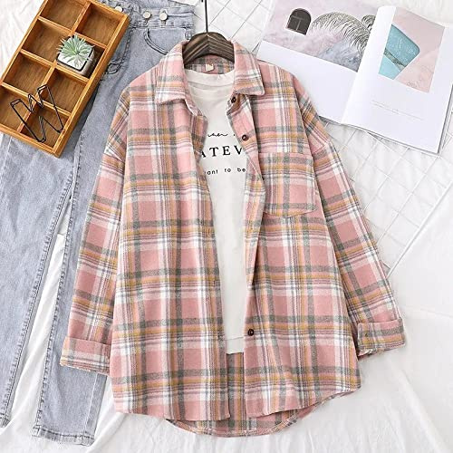 MIDJ Chemise À Manches Longues pour Femmes,Veste De Chemise De Bûcheron pour Femme Chemise À Carreaux Chemisier Chemise À Manches Longues Manteau en Flanelle Chemise en Coton Chaud Poche Poitrine Che