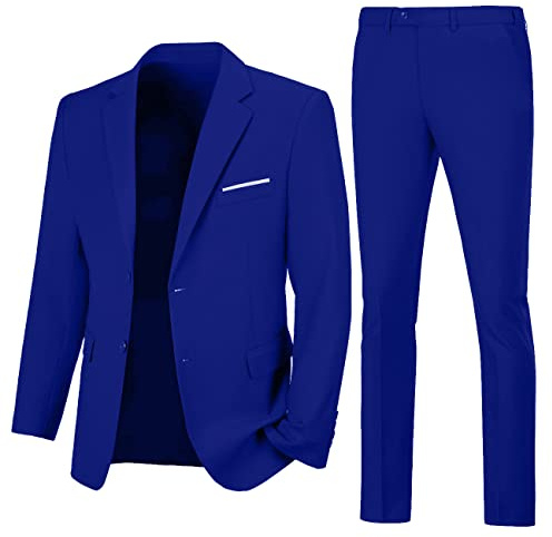 Men Suit Set Two Button Slim Fit 2 Piece Suit Wedding Suit Blazer and Pants for Groom Royal Blue Formal Business Mens Tuxedo M
