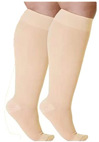 Cheeroyal 2-Pack Plus Size Kompressionsstrümpfe für Männer und Frauen 20-30 mm Hg Extra Size Weites Kalb und knielange Strümpfe für Schlaufenunterstützung