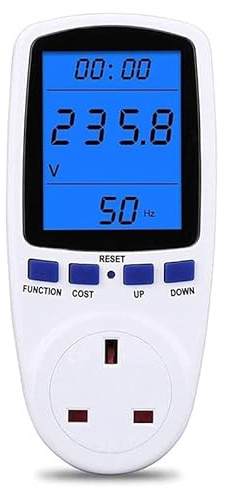 Power Meter Plug Monitor Backlight LCD Display Electricity Usage Monitor Consumption Analyzer Voltage Amps UK Plug