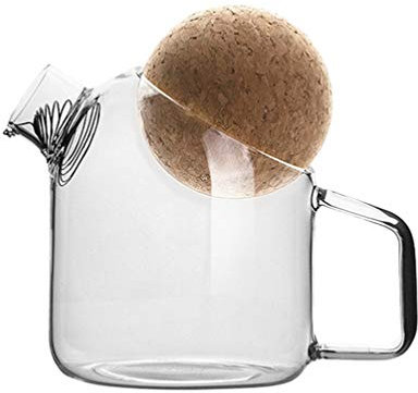 Jarra de vidrio for tetera con tapa, tetera, jarra de agua transparente con tapa de corcho for agua, jugo, leche, café, té helado, corcho, tetera de vidrio, 1200 ml, jarra de agua fría y caliente
