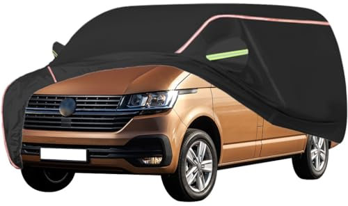 WOLWES Autoabdeckung Geeignet Für VW T1/T25/T3/T4/T5/T6/T7 MPV,Schneesicher,wasserdichte,Wind-,Regen- Und UV-beständige Autoabdeckung Aus Oxford-Gewebe,Mit Seitentür-Reißverschluss (Color : Black, S