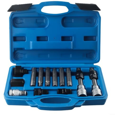 13PCS Lichtmaschine Riemenscheibe Entfernung Set, Lichtmaschine Freilauf Riemenscheibe Entfernung Motor Werkzeug Set Professionelle Auto Werkzeug Service Kit