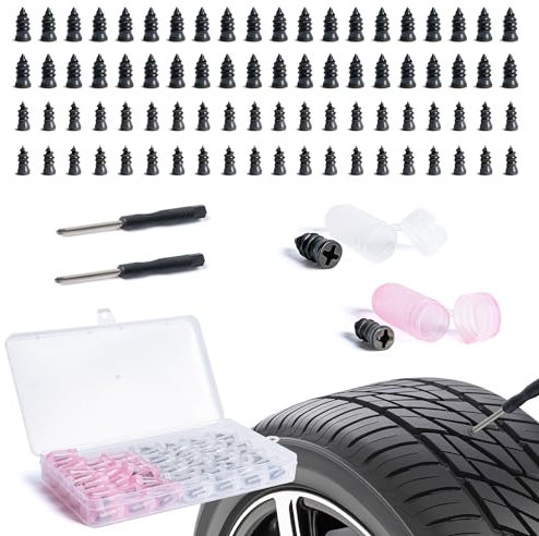 SPDYCESS 80 Stück Reifen Reparaturset Kfz, Felgen Reparaturset mit Schraubendreher, Tubeless Vakuum Pannenset Nagel für Auto Motorrad Fahrrad (40S + 40L)