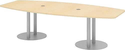 bümö Konferenztisch oval 280x130 cm großer Besprechungstisch in Ahorn, Besprechungstisch mit Säule in Silber, Meetingtisch für 10 Personen, XXL-Tisch für Besprechungsraum & Meeting
