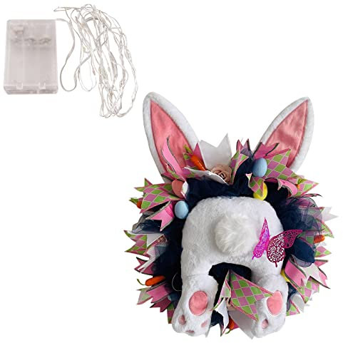 Ostern Kranz Hase Hintern Anhänger für Tür Wand Ostern leuchtende Form Dieb Kränze mit Ohren weiß und Türkränze für vorne Hasendekoration Hintern Osterkranz mit Eiern Kaninchen (Multicolor, One Size)