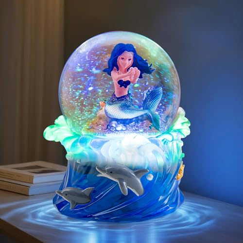 Mermaid Music Box Snow Globe Gifts for Girls Daughter Girlfriend Wife Women, Ocean Theme Birthday Mother Day Anniversary Snowglobe with Lights Play You Are My Sunshine