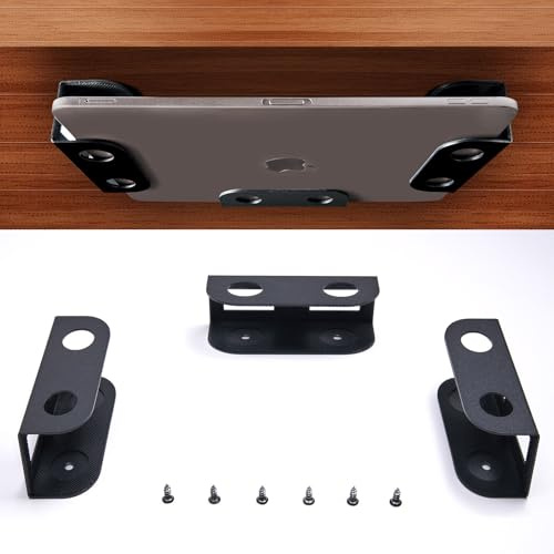BYMECOST Förvaringsfäste för bärbar dator under skrivbord, för enheter upp till 3,5 cm tjocka, MacBook, mini, tangentbord, router, med anti-repor silikon (svart)