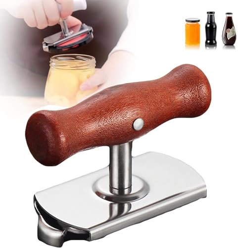 Müheloser Arthritis-Glasöffner 2024, verbesserter Glasöffner für schwache Hände, leicht zu öffnender Glasöffner mit verstellbarem Griff, Edelstahl-Dosenöffner (Wood)