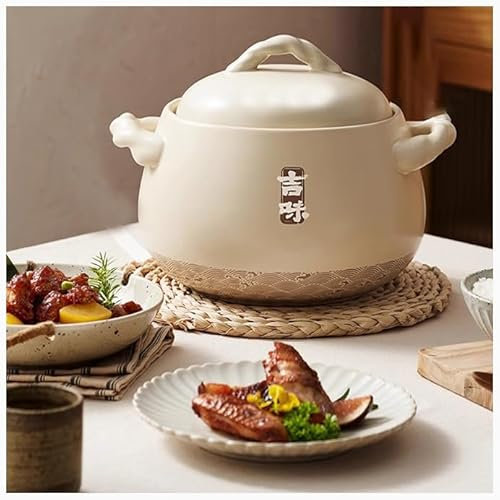 Yiustldd Souppe en céramique tandrine avec Soupe, Bol à Soupe avec 2 poignées et couvercles, pour Le Restaurant Cuisine Cuisine Blanc décoration de Soupe, Blanc,4.5L