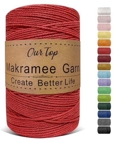 OurTop Premium Makramee Garn Rot, 2mm x 500m Macrame Cord Makramee Schnur Kordel, Garn für DIY Handwerk, Weben Dekoration, Hängepflanze Pflanze Aufhänger