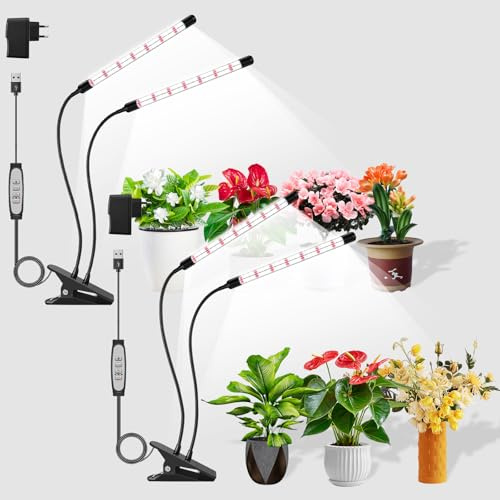 COKOLILA 2pcs Pflanzenlampe LED, 320 LEDs 6500K 630nm Vollspektrum Grow Light, 3 Lichtmodi Pflanzenlicht mit 6/12/18H Neuestem Timer, 5 Helligkeit, ideal für Pflanzen