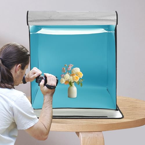 Tienda de luz para estudio fotográfico, 60 x 60 x 60 cm, caja de estudio plegable, cubo de luz con 5 fondos, blanco, negro, gris, azul, amarillo, 5500 K, juego de carpa de luz regulable para